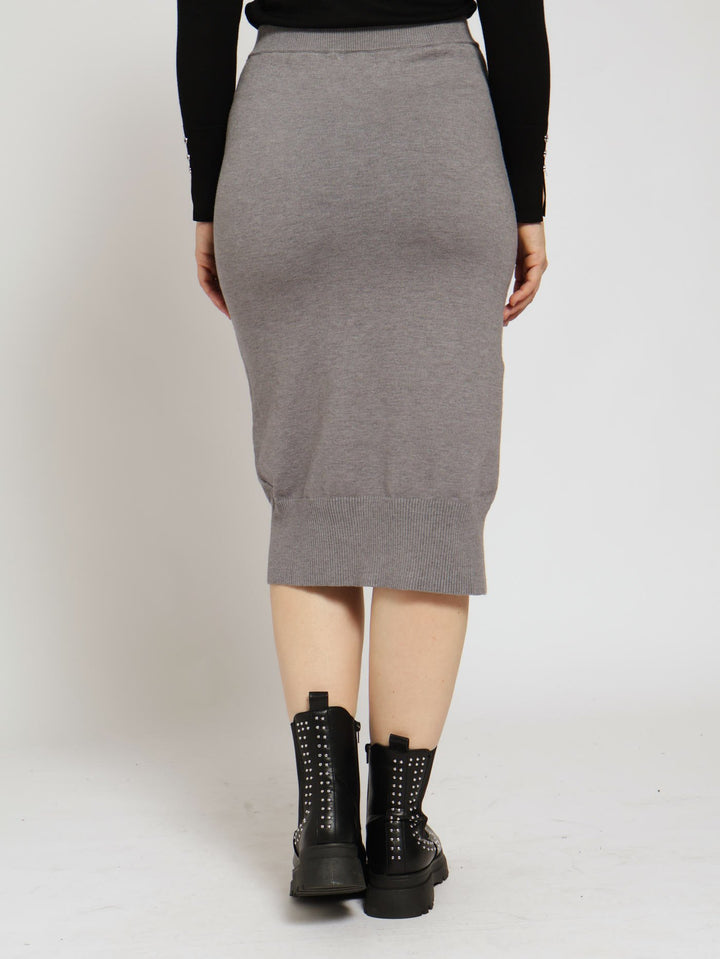 Pull On Midi Tube Skirt - Grey Melange