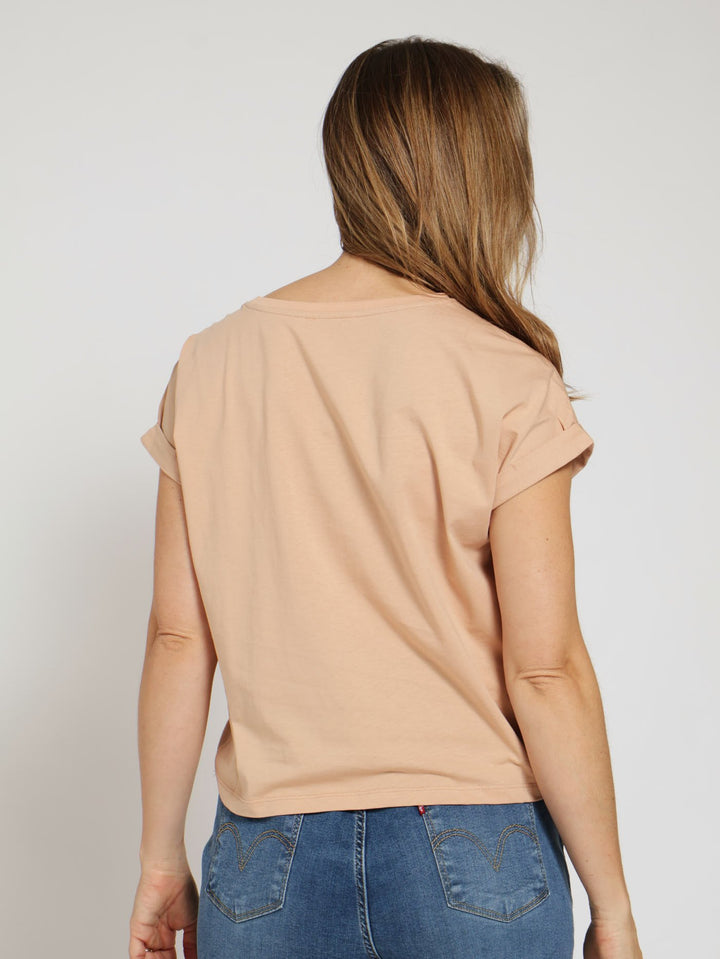 Diana Boxy Logo Tee With Shoulder Poppers - Fawn