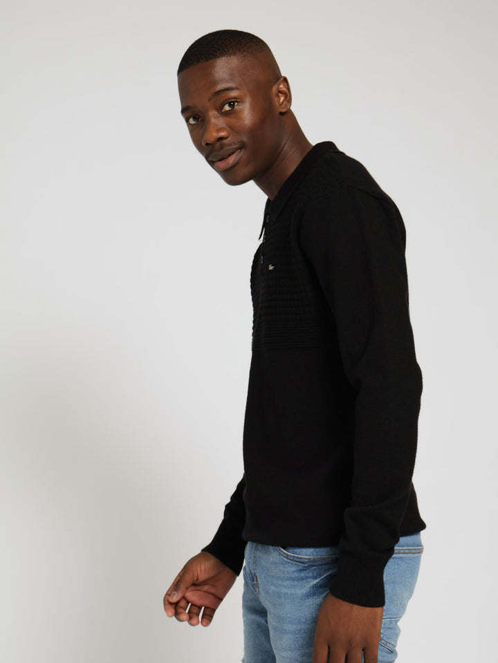 Long Sleeve Jacquard Golfer Pullover - Black