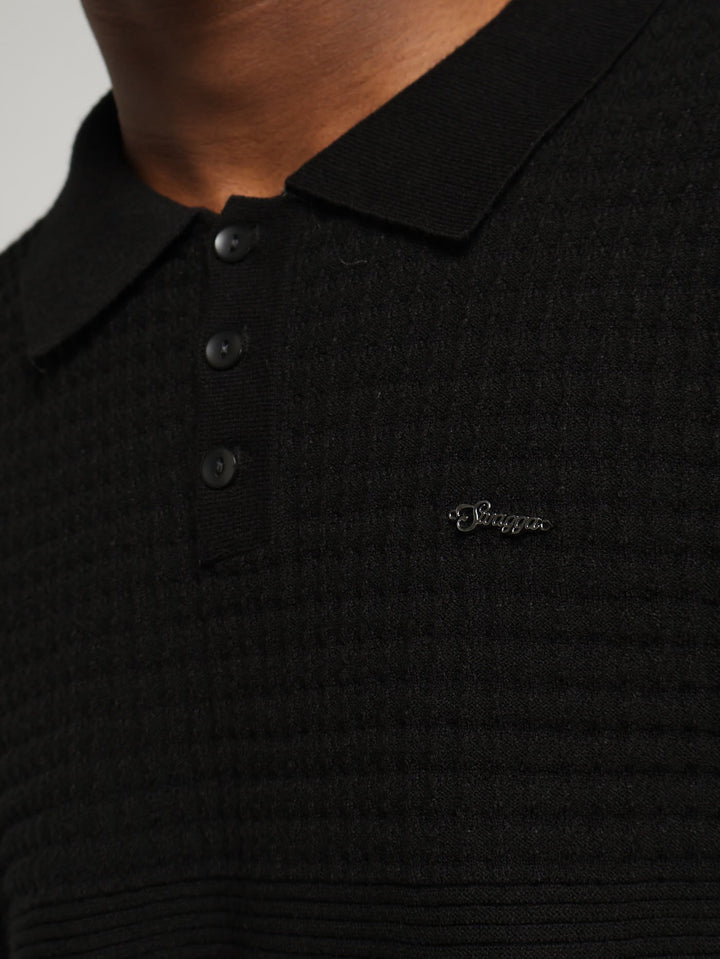 Long Sleeve Jacquard Golfer Pullover - Black