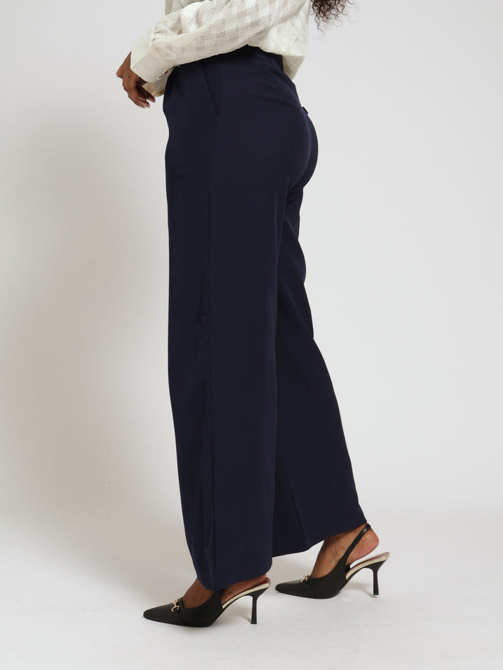 Pleated Wide Leg Formal Pants - Navy