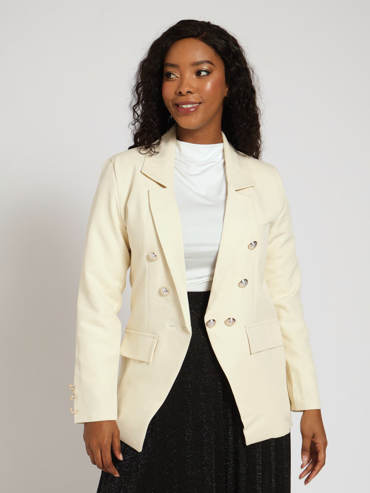 Nautical Button Sleeve Blazer - Cream