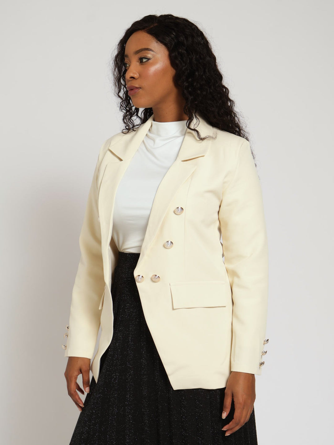 Nautical Button Sleeve Blazer - Cream