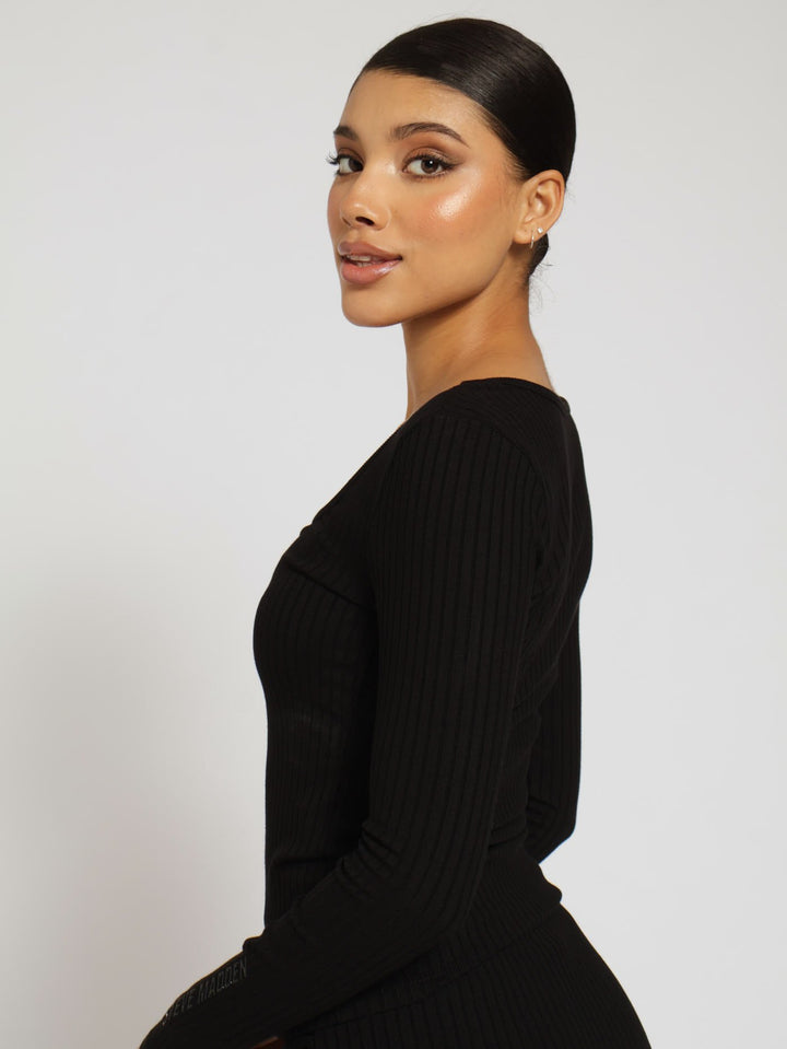 Long Sleeve Gianna Sweetheart Rib Top - Black