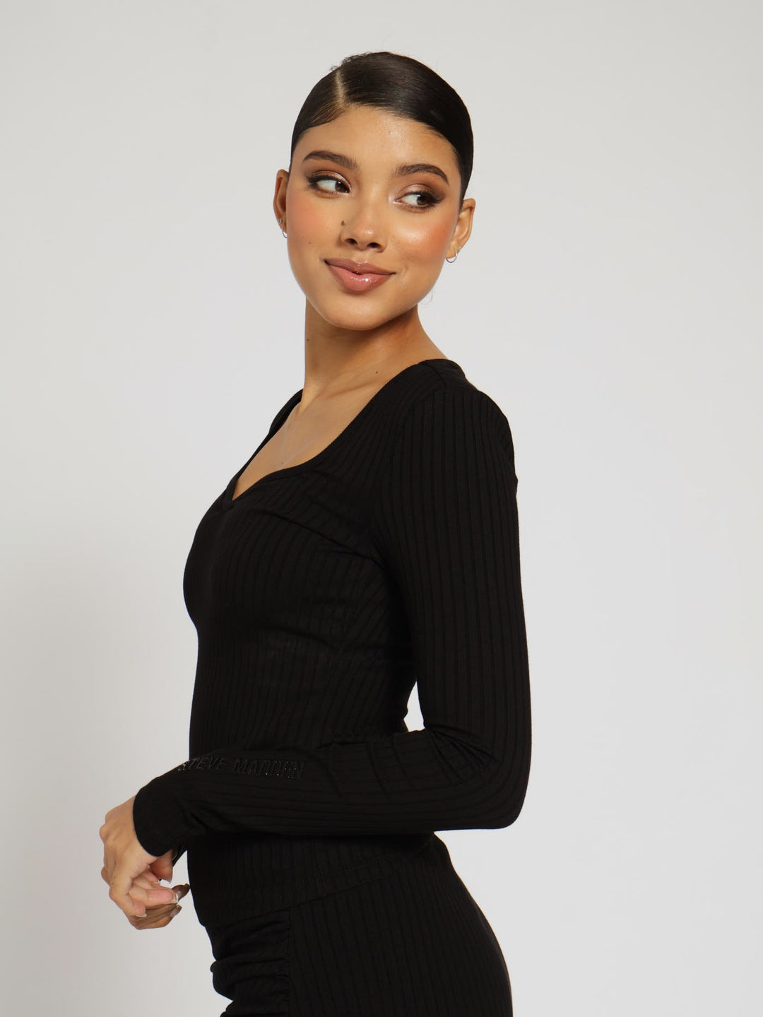 Long Sleeve Gianna Sweetheart Rib Top - Black