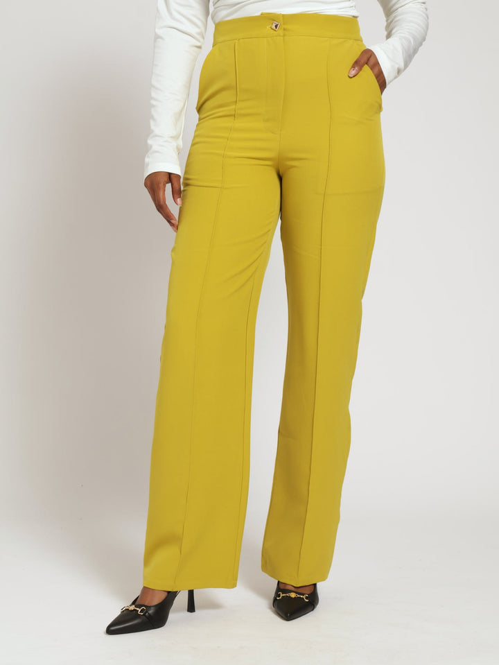 Pintuck Straight Leg Pants - Mustard