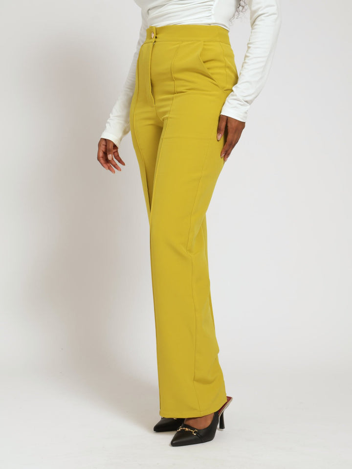 Pintuck Straight Leg Pants - Mustard