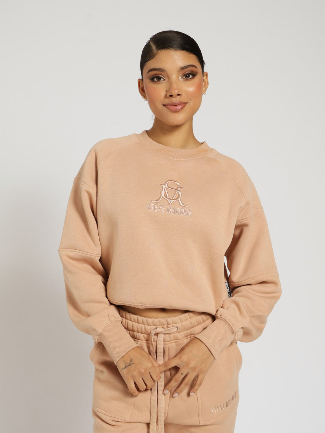 Valentine Crew Neck Fleece Sweat With Foam Logo - Fawn