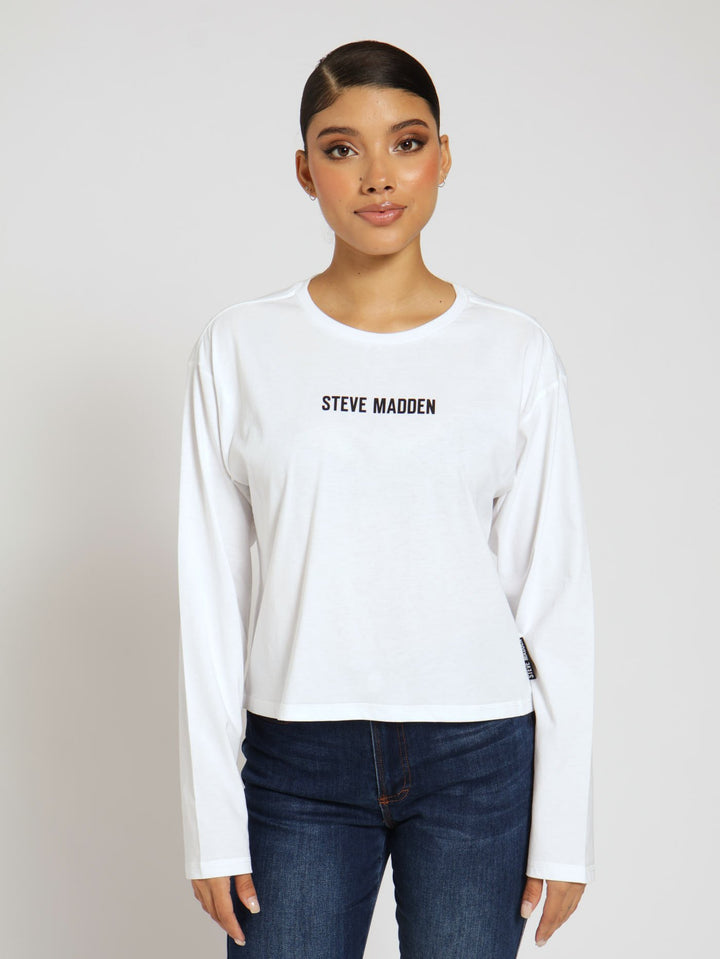 Kim Boxy Long Sleeve Logo Tee - White
