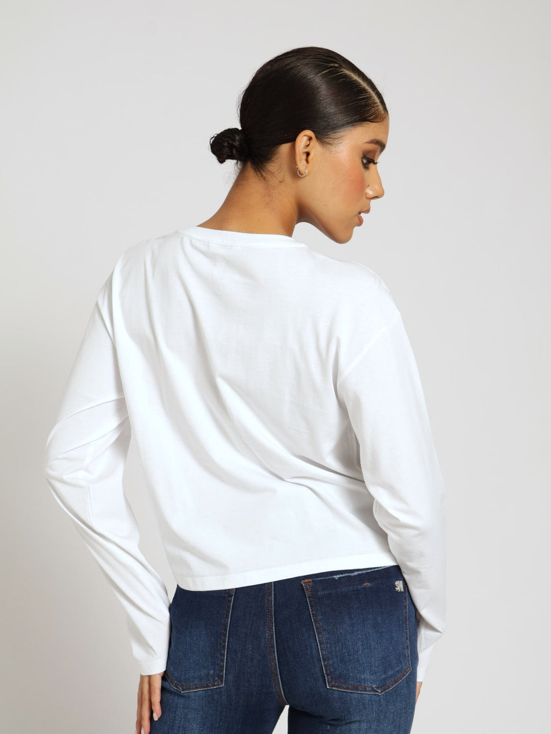 Kim Boxy Long Sleeve Logo Tee - White