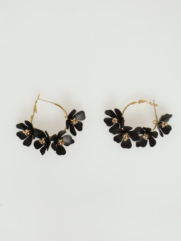 Matte Flower Hoop Earrings - Gold