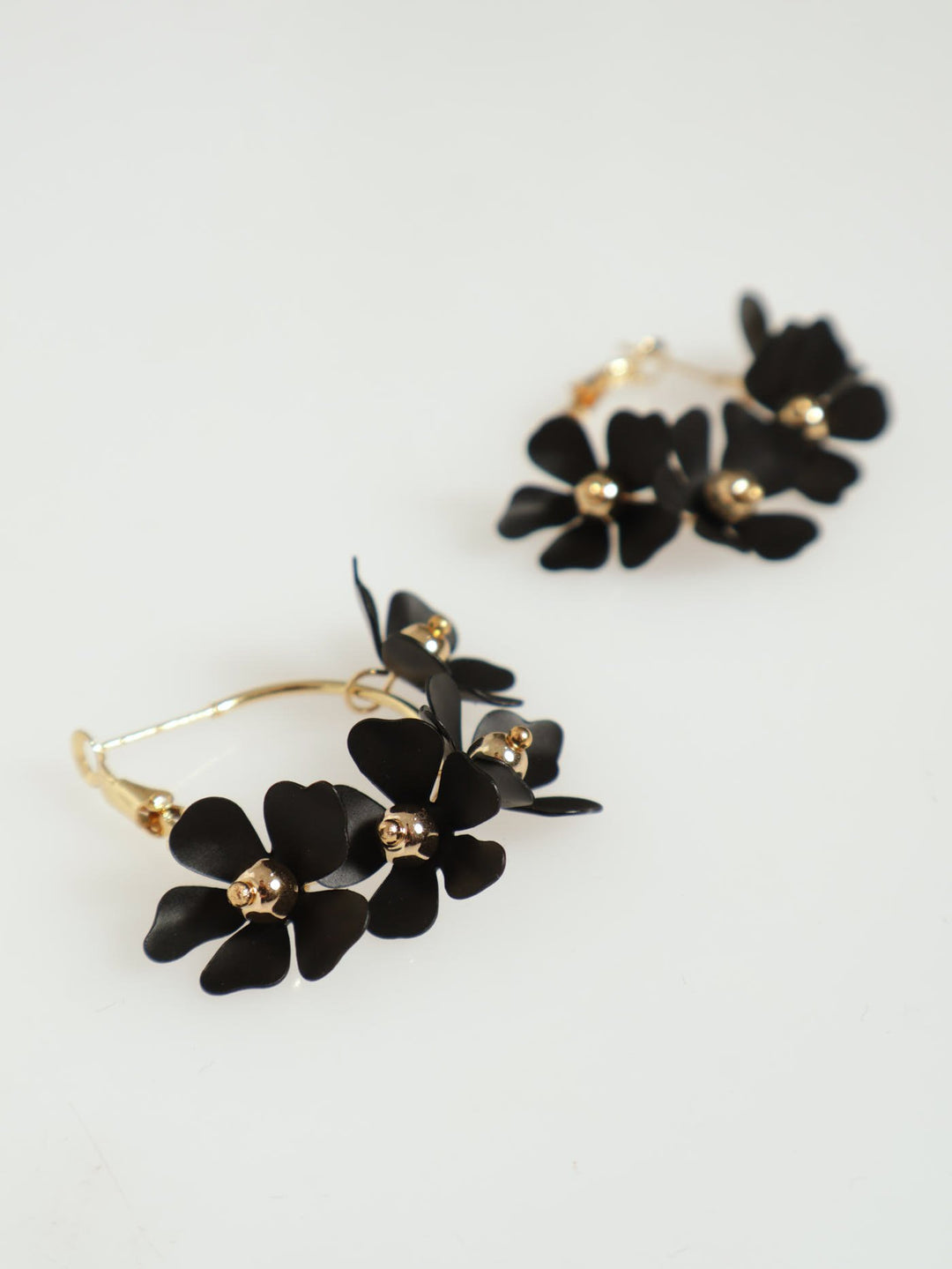 Matte Flower Hoop Earrings - Gold