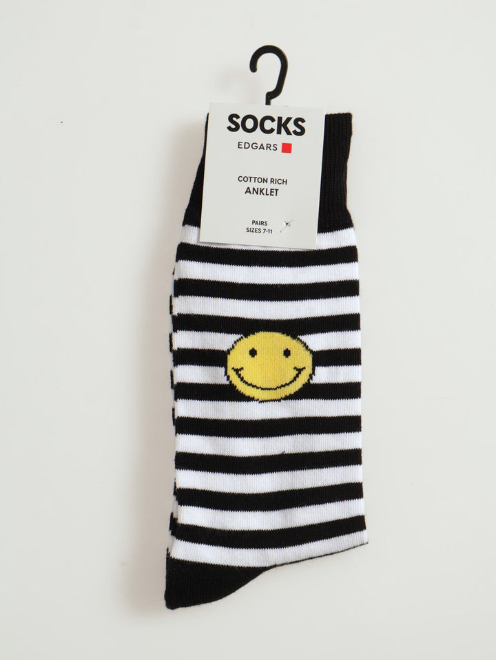 1 Pack Happy Single Smiley Anklet Socks - BLack/White