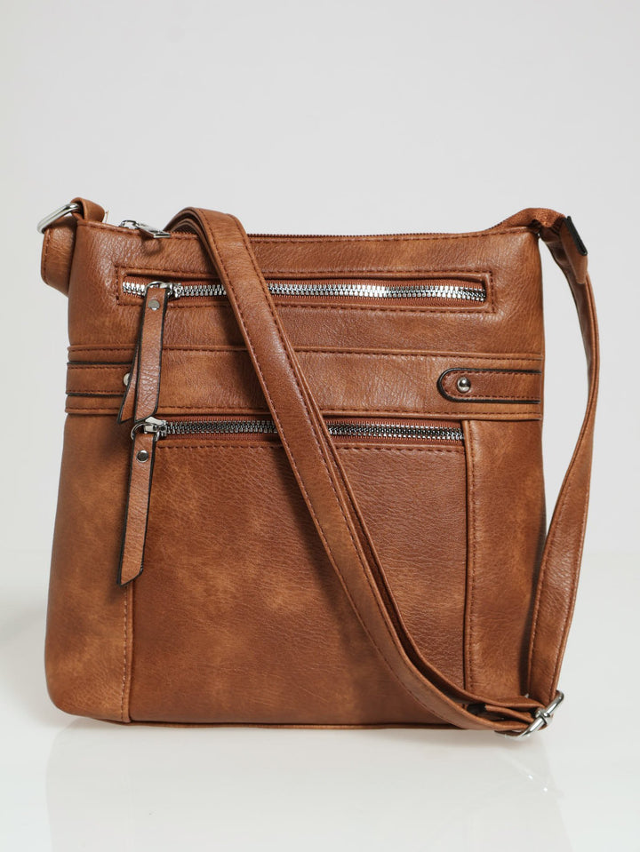 Zip Detail X-Body Bag - Brown