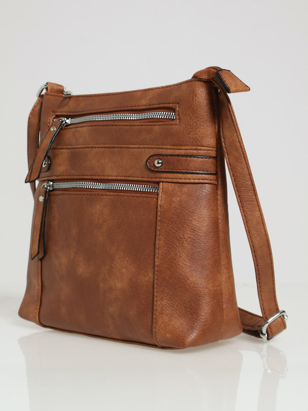 Zip Detail X-Body Bag - Brown