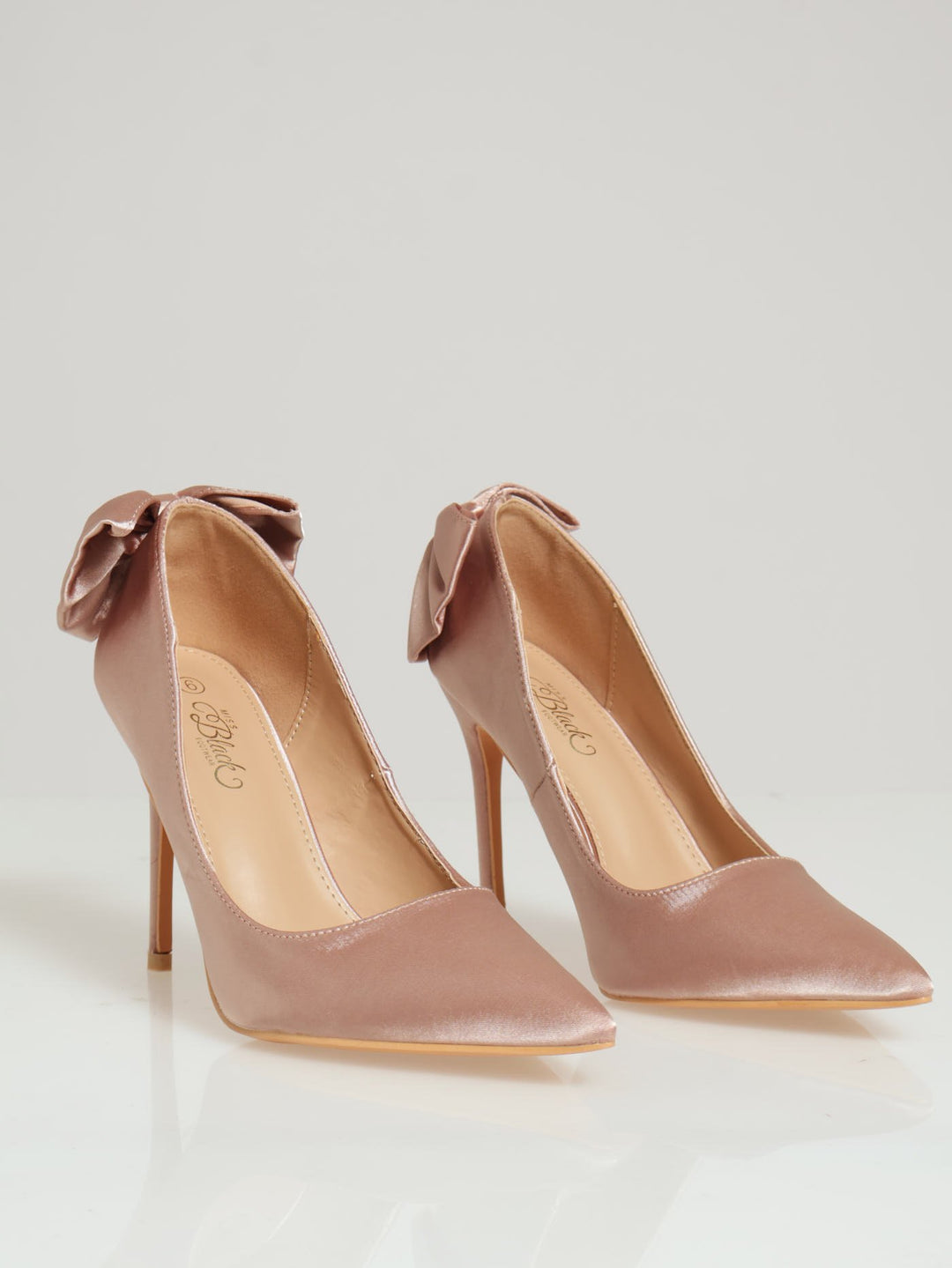 Lola Satin Bow Stiletto Heel - Taupe