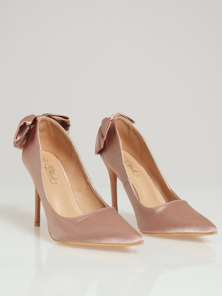 Lola Satin Bow Stiletto Heel - Taupe