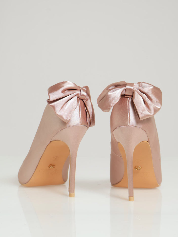 Lola Satin Bow Stiletto Heel - Taupe