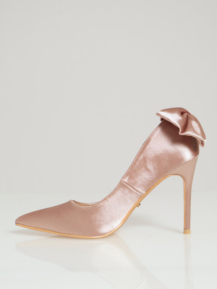 Lola Satin Bow Stiletto Heel - Taupe