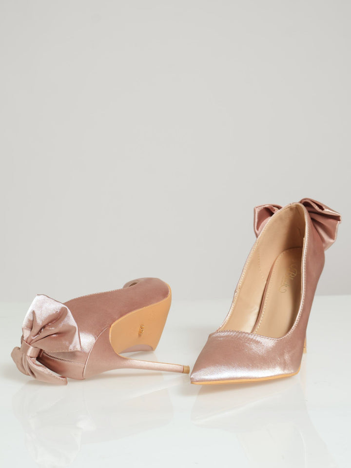 Lola Satin Bow Stiletto Heel - Taupe