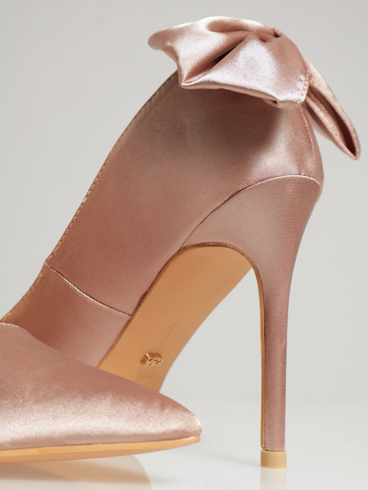 Lola Satin Bow Stiletto Heel - Taupe