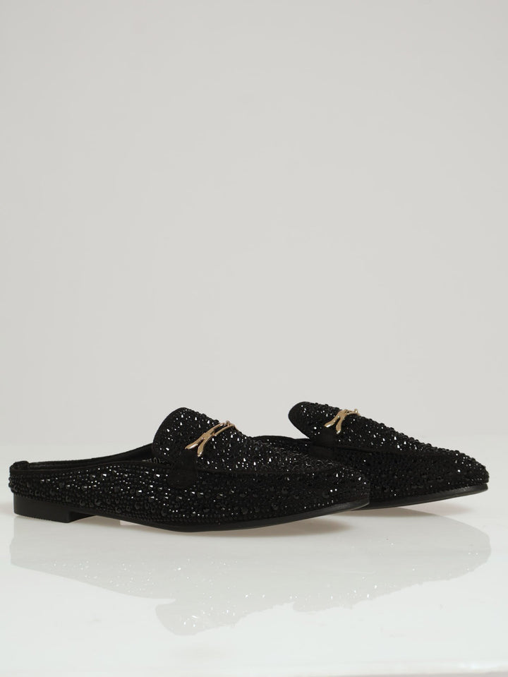 Slip On Diamante Mule - Black