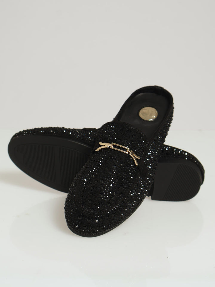 Slip On Diamante Mule - Black