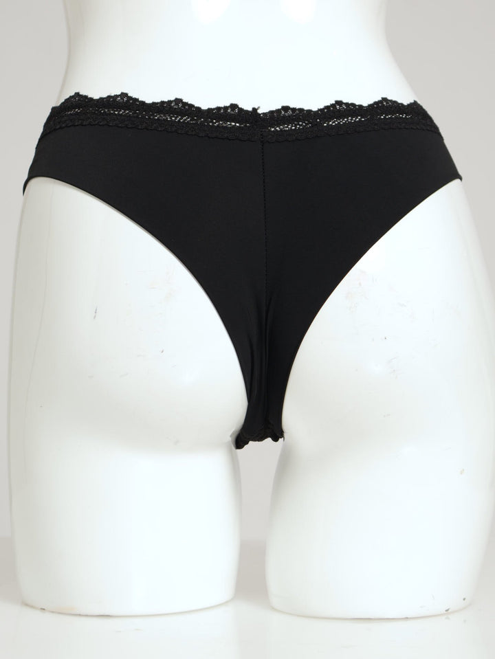 Lace Inset Brazilian Panty - Black