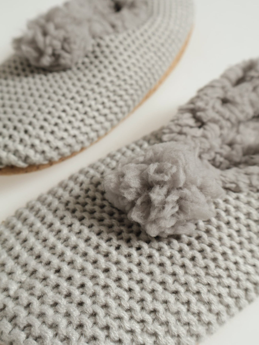 Pom Pom Knit Slipper Socks - Grey