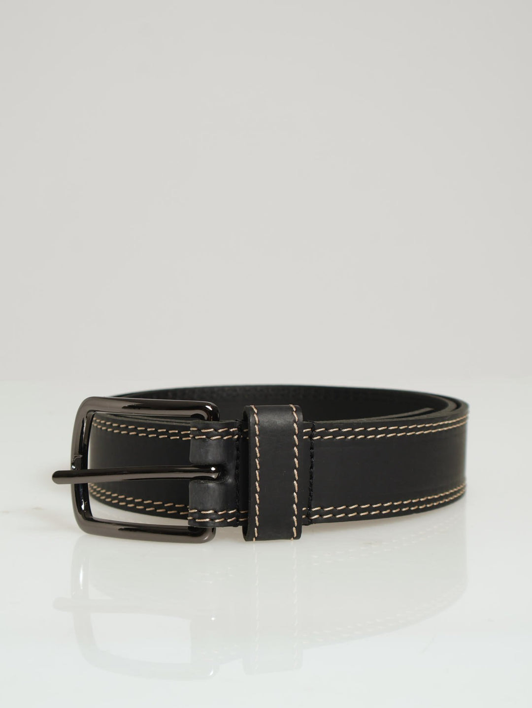 Belt With Contrast Stitiching - Black