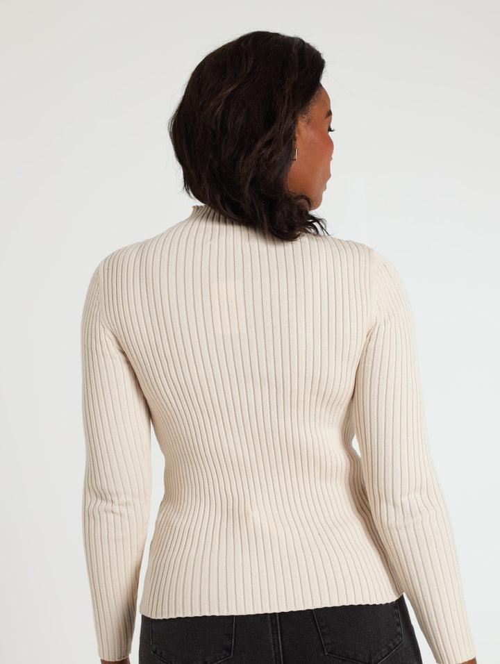 Ribbed Turtleneck Pullover - Cream