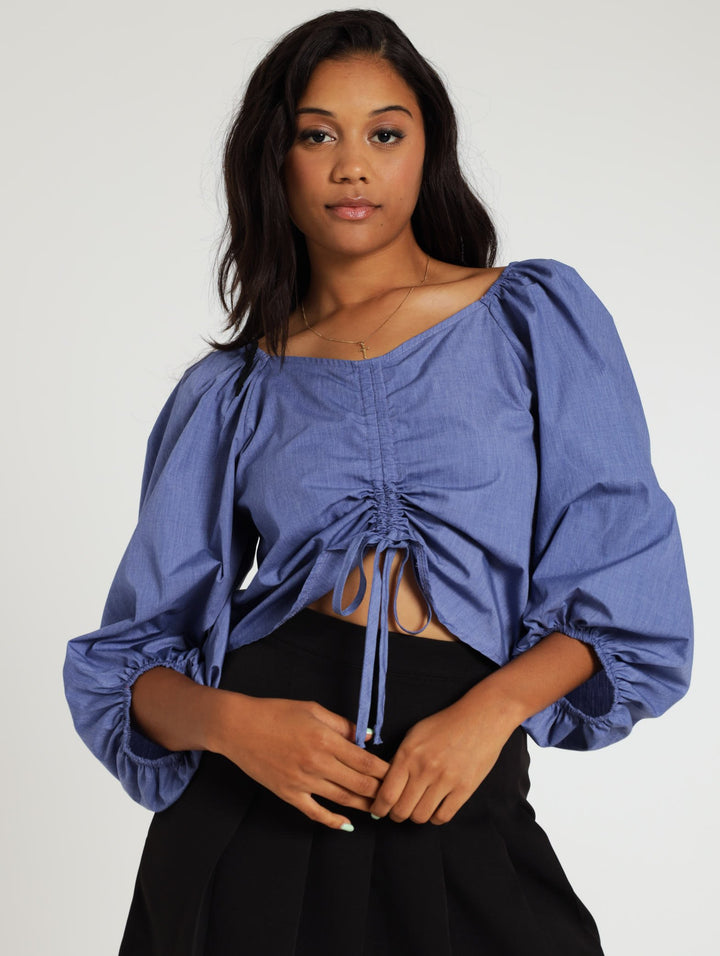Rouch Front Blouse - Blue