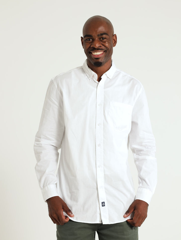 Long Sleeve Plain Poplin Shirt - White