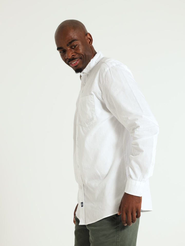 Long Sleeve Plain Poplin Shirt - White