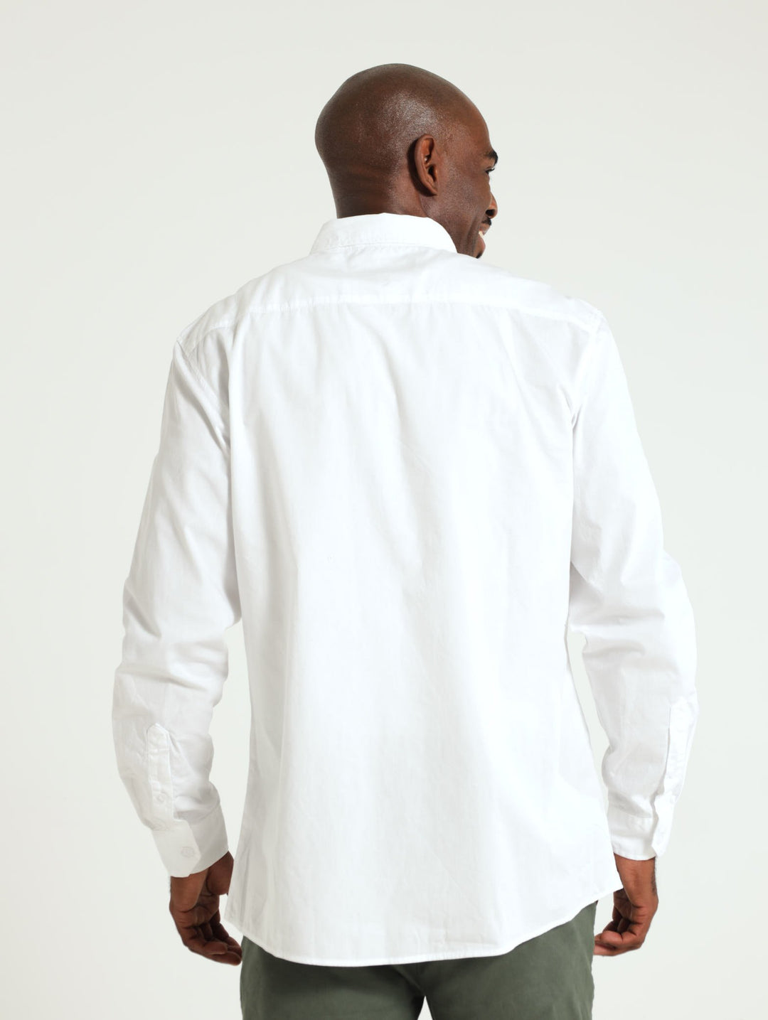 Long Sleeve Plain Poplin Shirt - White