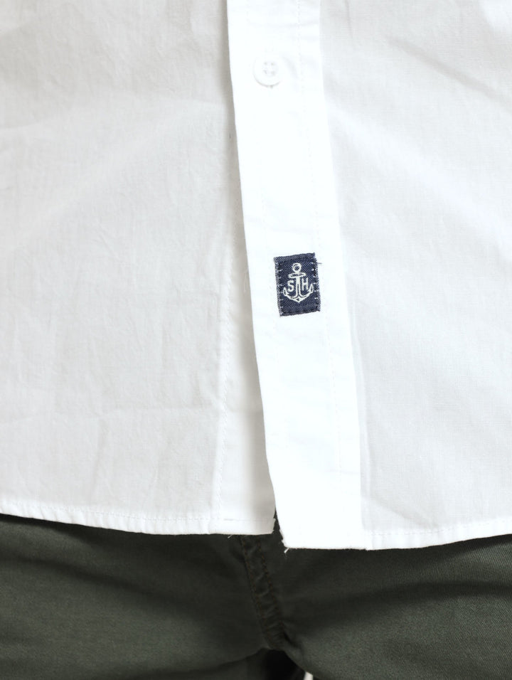 Long Sleeve Plain Poplin Shirt - White