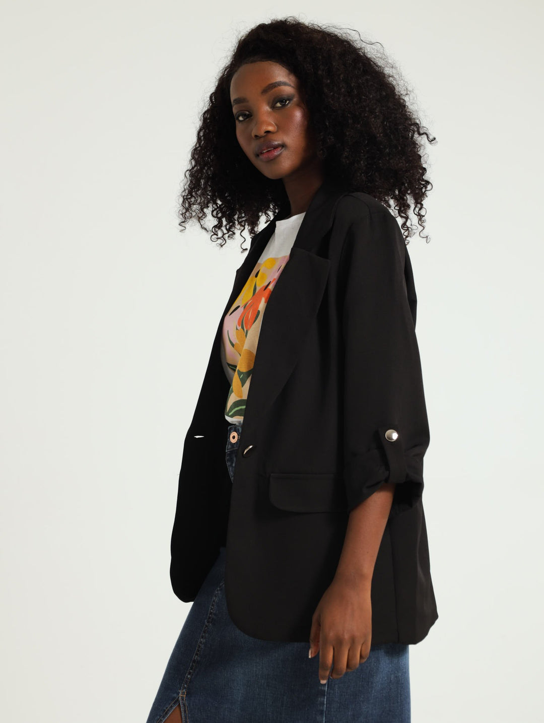 Turn Up Tab Blazer - Black