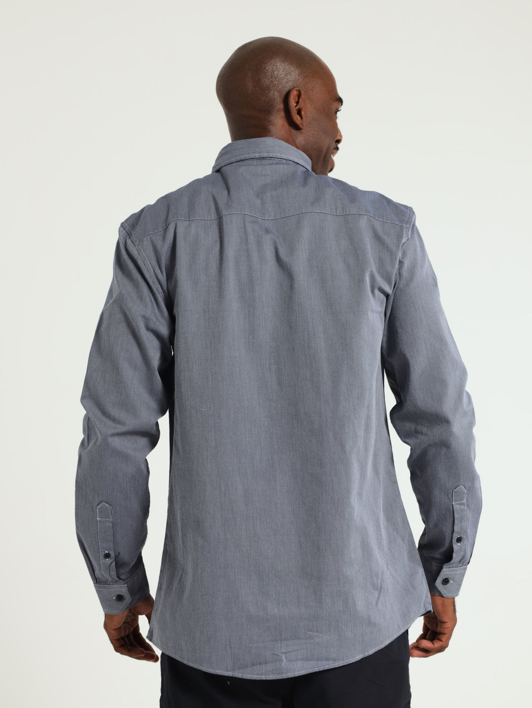 Long Sleeve Plain Dobby Shirt - Navy