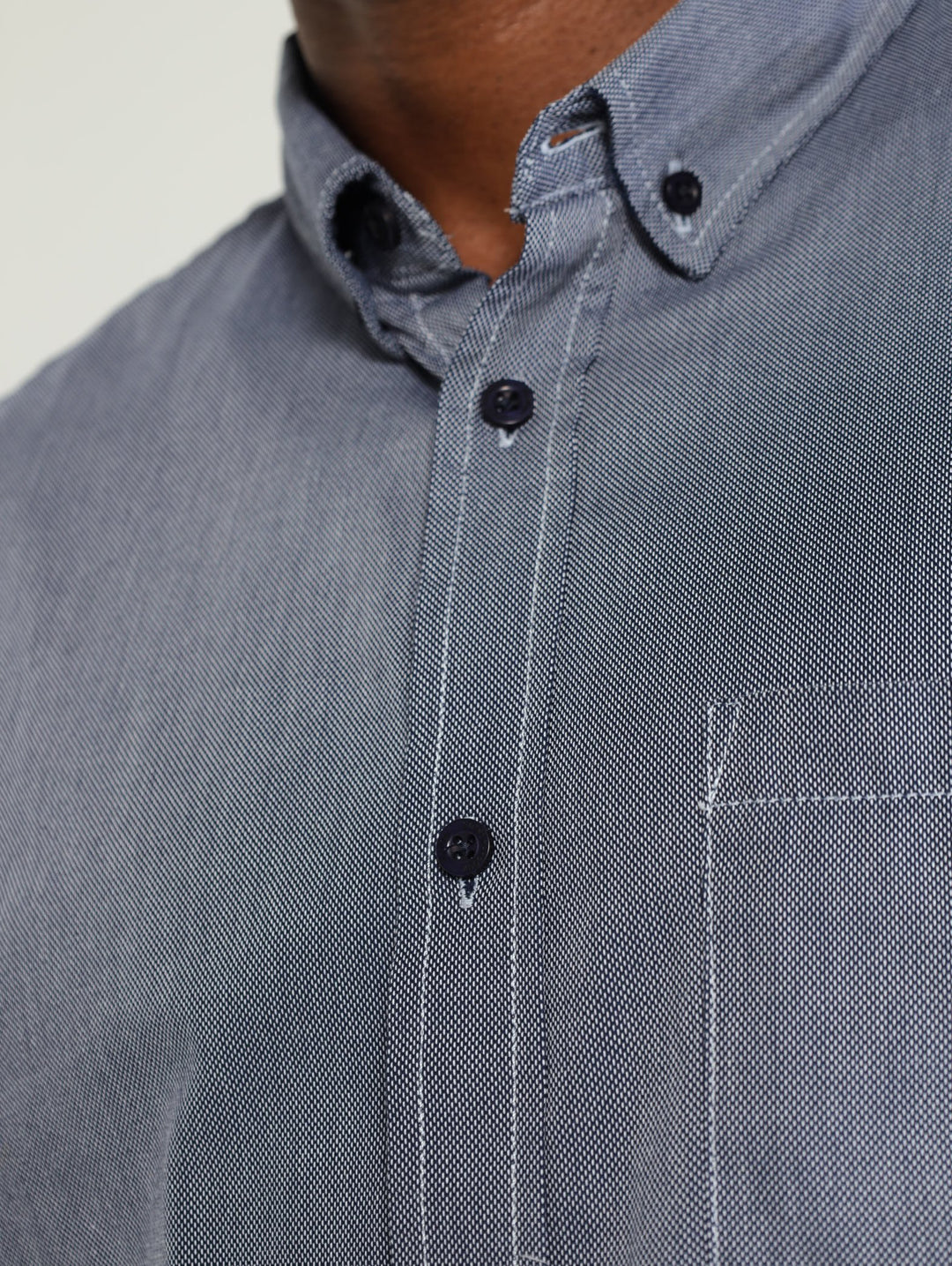 Long Sleeve Plain Dobby Shirt - Navy