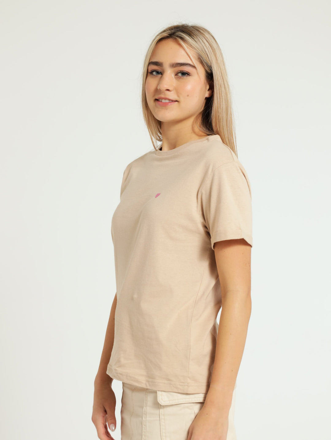 Chest Embossed Back Print Tee - Tan