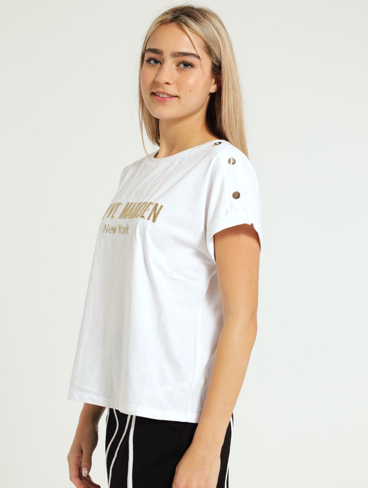 Blaire Logo Tee With Poppers - White