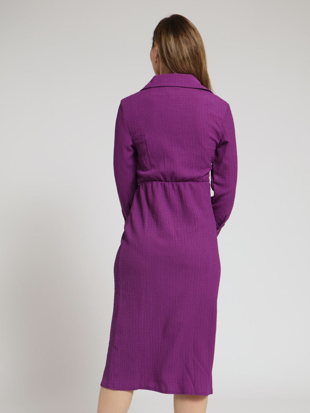 Wrap Ruched Waisted Midi Dress - Purple