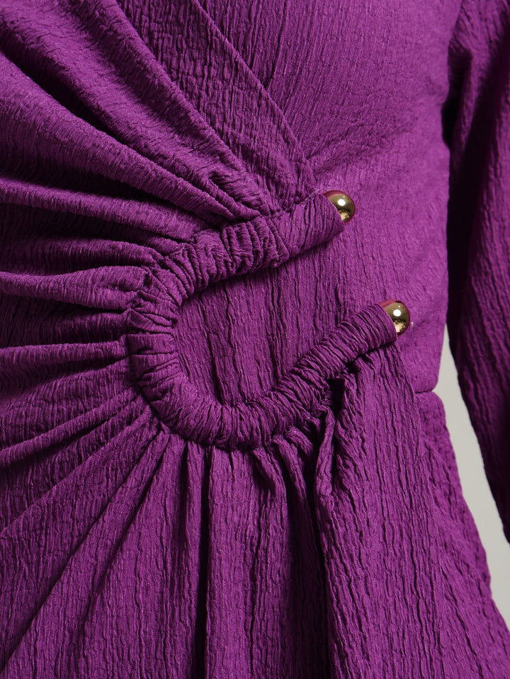 Wrap Ruched Waisted Midi Dress - Purple