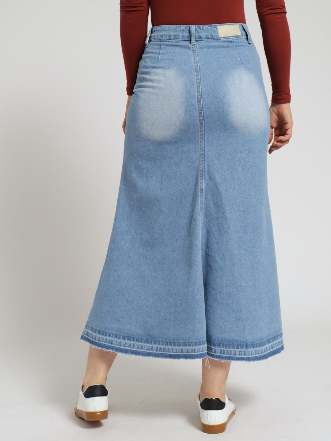 Fit & Flare Denim Midi Skirt - Light Wash