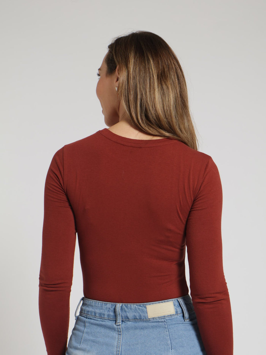 Long Sleeve Crew Neck Bodysuit - Mahogany