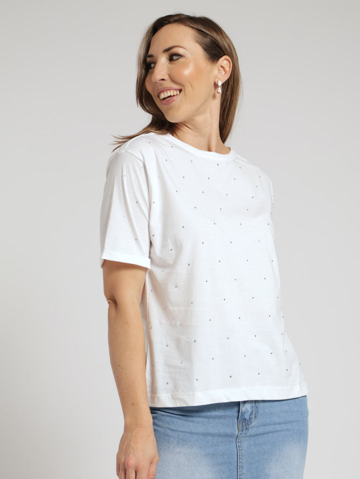 Tee With Diamante Detail - White