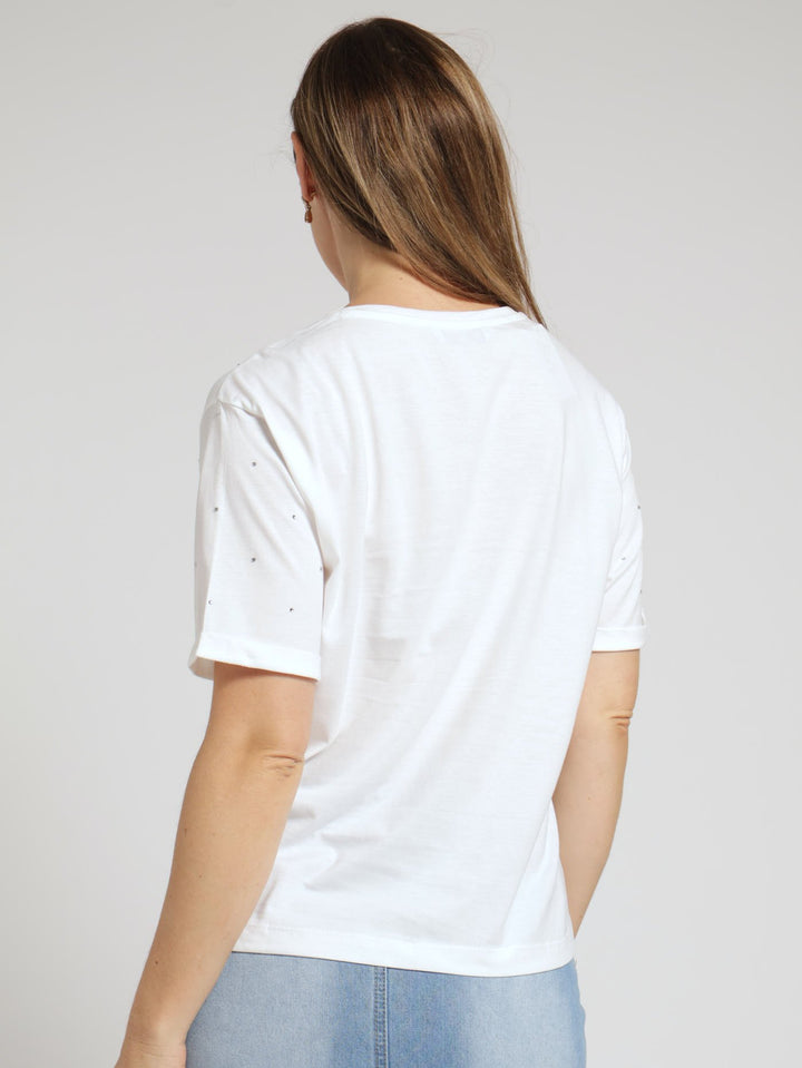 Tee With Diamante Detail - White