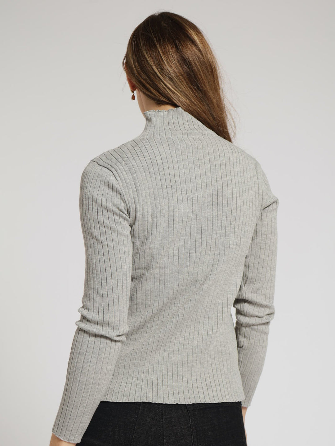 Ribbed Turtleneck With Diamond Design - Grey Melange