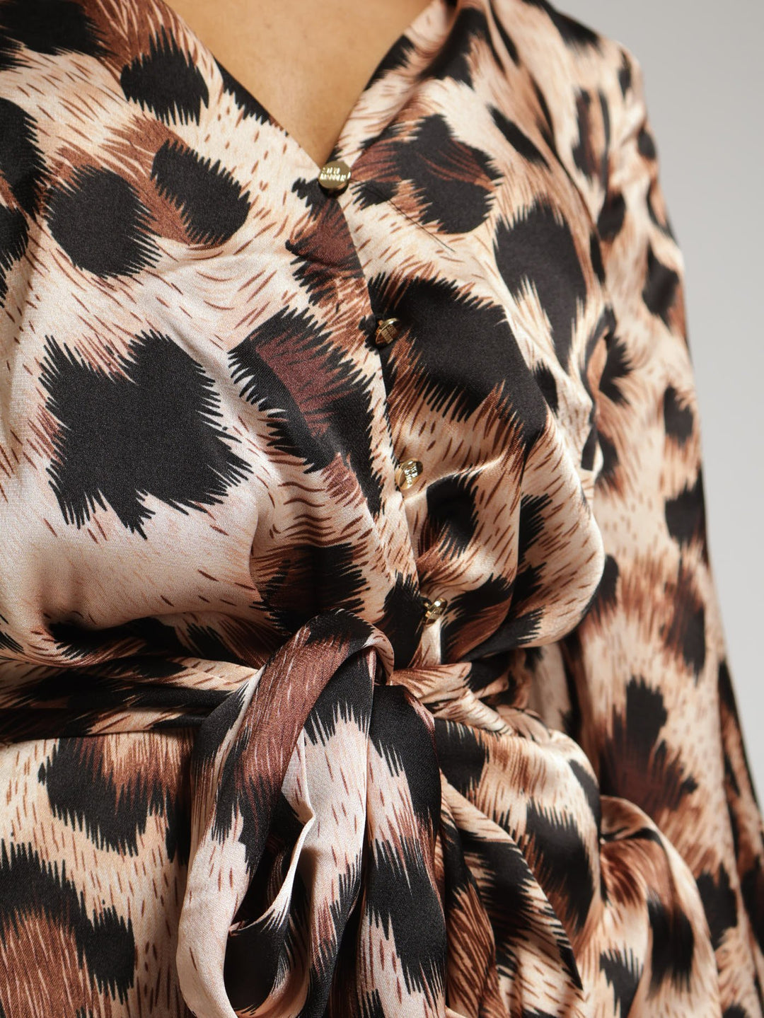 Michaela Animal Print Satin Shirt Dress