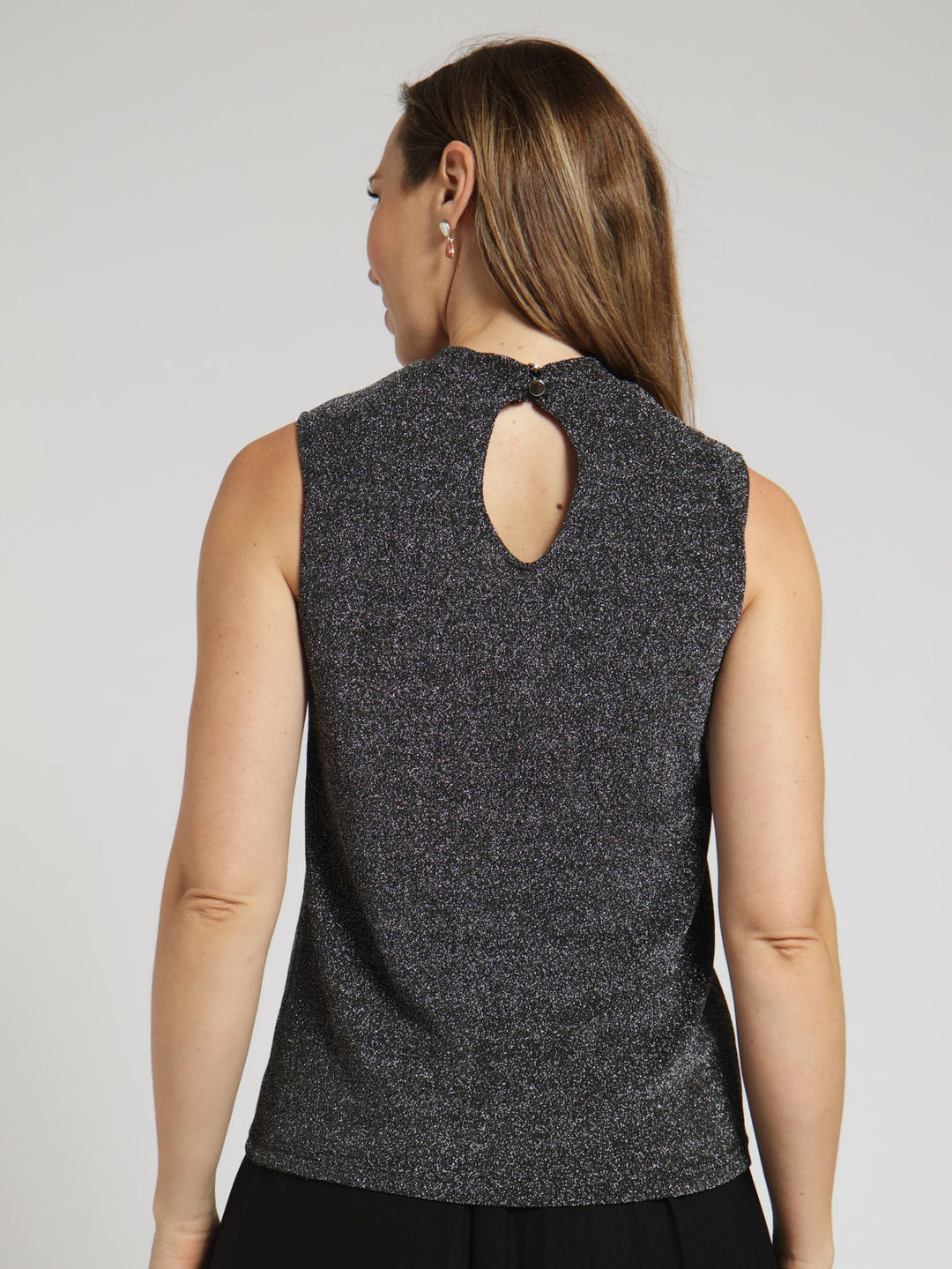 Keyhole Turtleneck Shimmer Tank Top - Silver